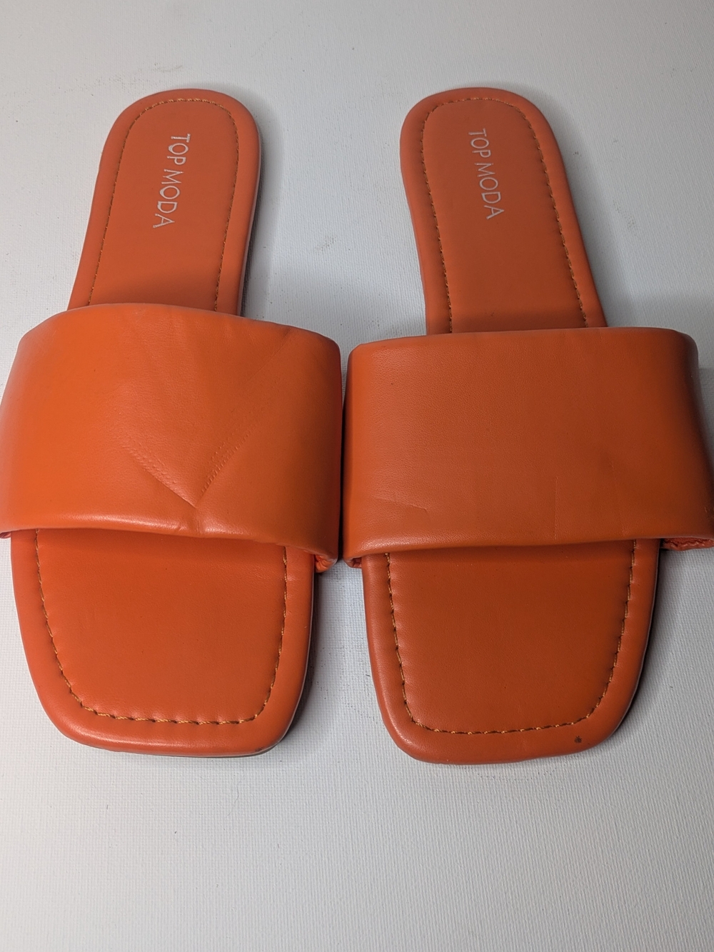 TOP Moda Orange Wide-Band Slide Sandals